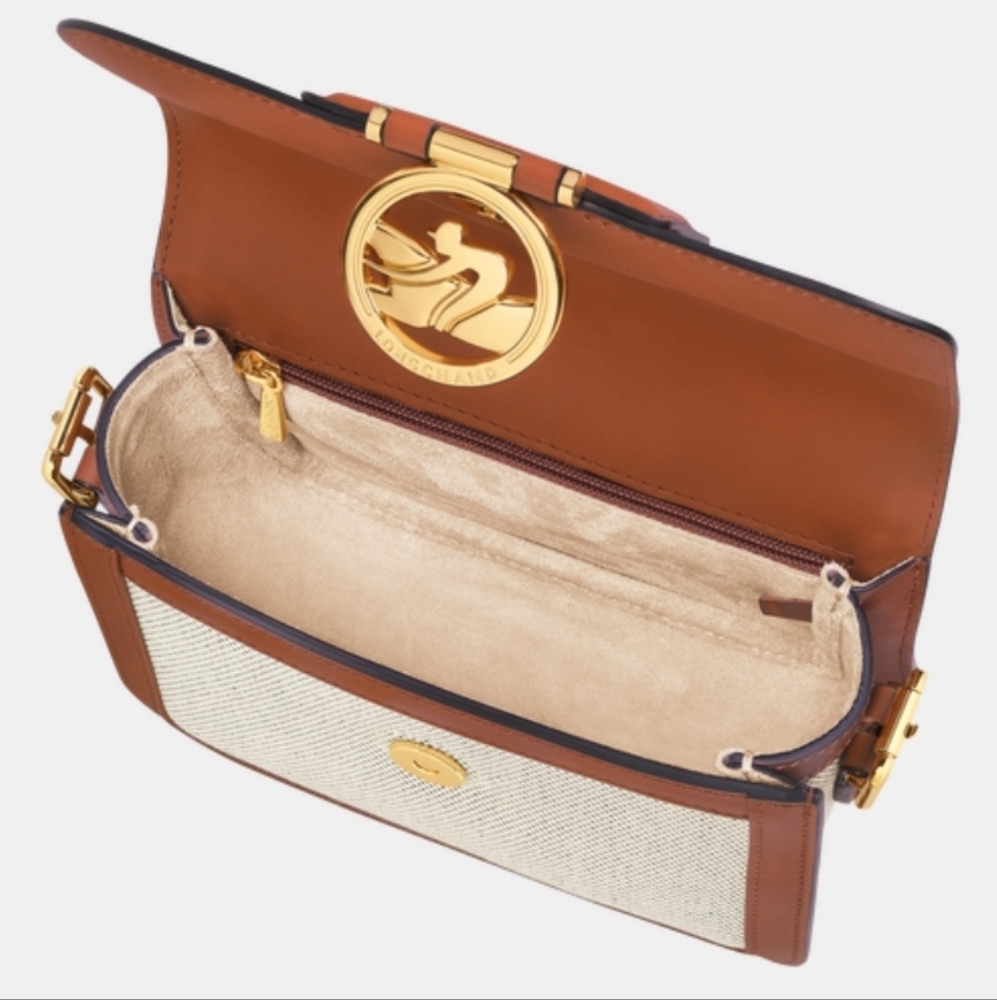 Longchamp Boxtrot Crossbody Bag Small Toile Cognac Linen - Picture 5 of 12